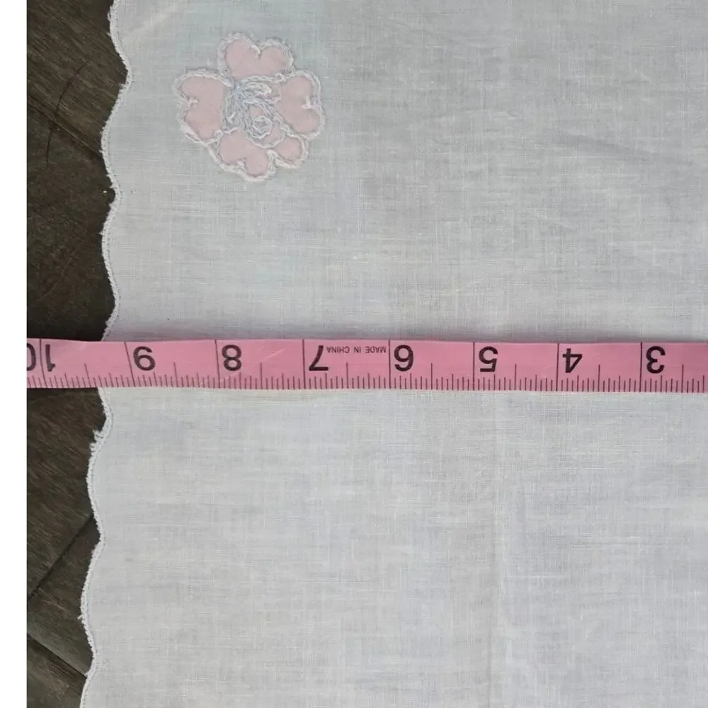 Set of 4 Vintage Hand Embroidered Napkins Handkerchiefs White Pink Floral